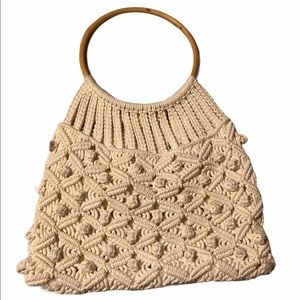 Macrame Handbag with Wooden Handles